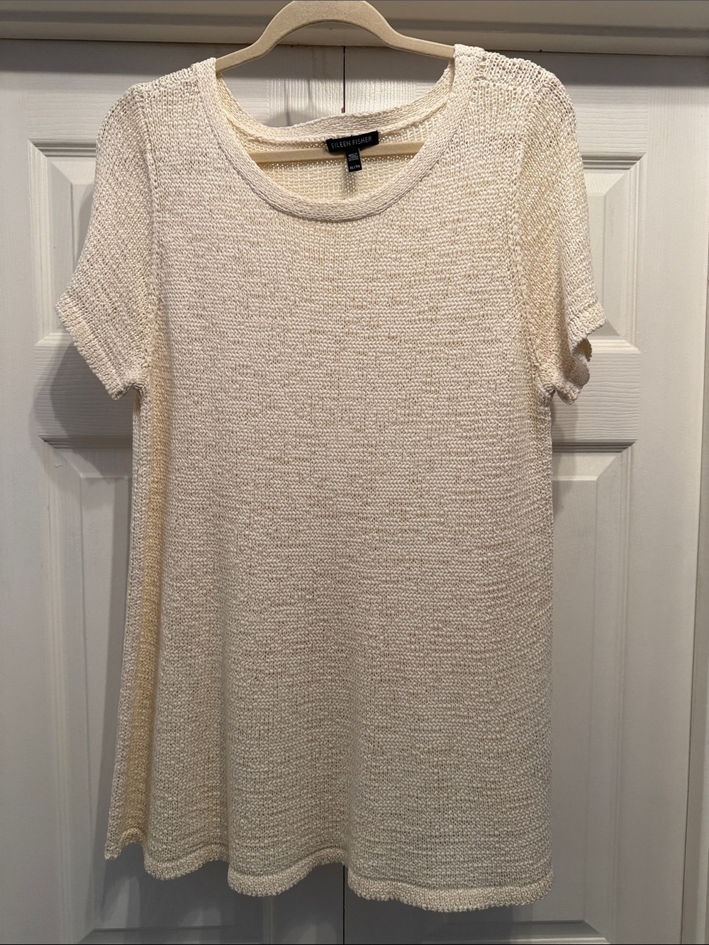 Eileen Fisher Cream Short-Sleeve Knit Tunic Top